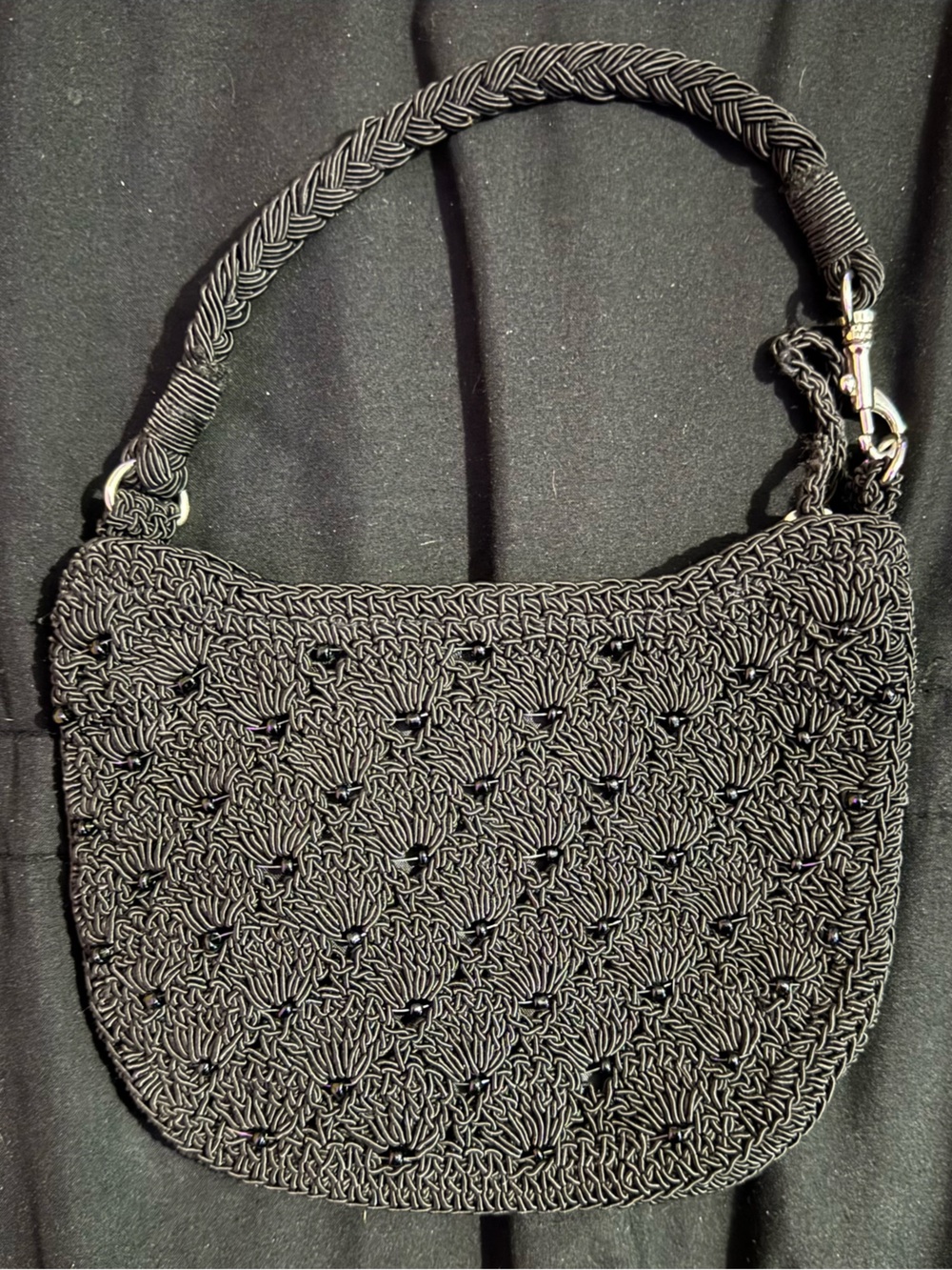 Vintage Faded Glory Black Braided Crochet Shoulder Bag